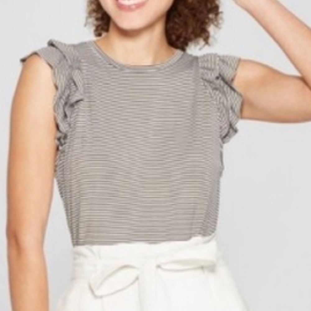 Striped ruffle sleeve shirt